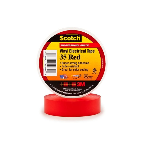 3M 3/4'' x 66' Red 3M 35 Electrical Tape, 10PK T96403510PKR - main